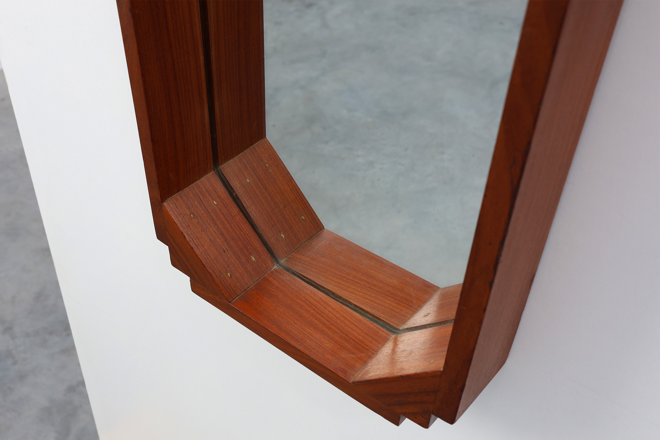Geometric octagonal wooden Art Deco mirror, Italy ca. 1925thumbnail
